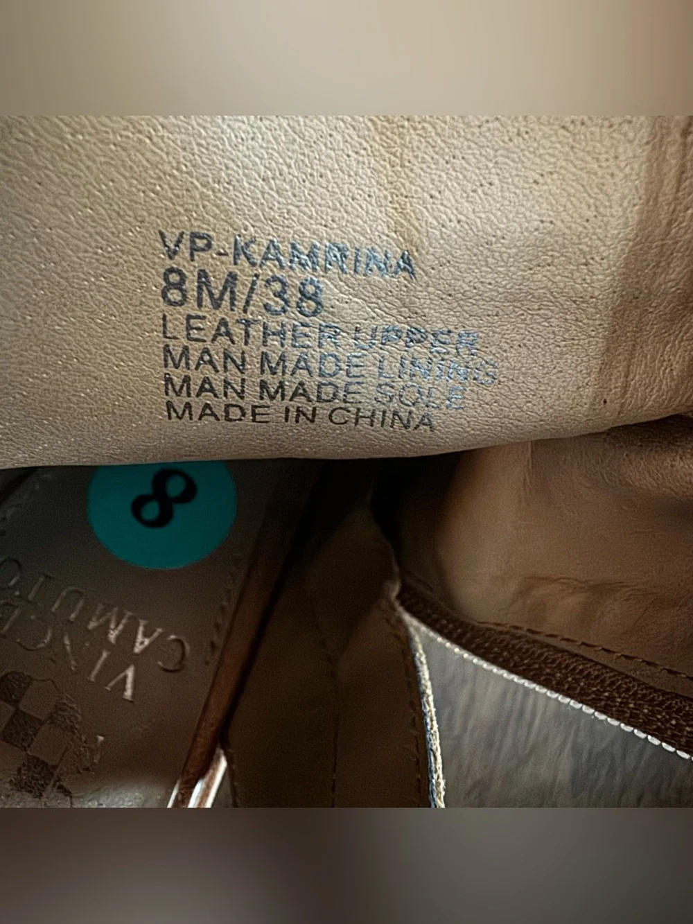 Vince Camuto Kamrina Tan Leather Peep Toe Cutout Block Heeled Zip Booties 8